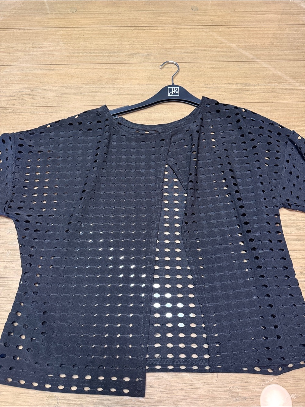 Black Eyelet Short Sleeve Top - Women